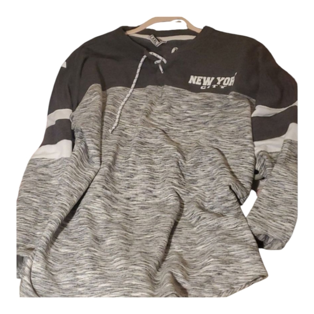 Comfort Long sleeves V-neck white & grey 'New York City" Top XXL Liquid Energy